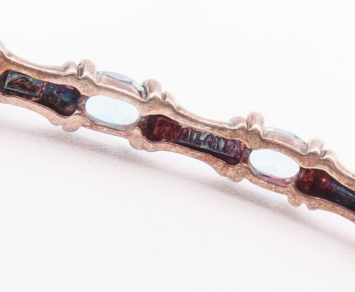 925 Sterling Silver Vintage Bracelet Carved Hinge Oval Blue Topaz Bangle BT10372