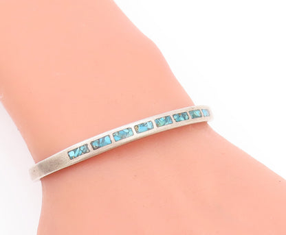 925 Sterling Silver Vintage Bracelet ZUNI Solid Crushed Turquoise Cuff  BT10565