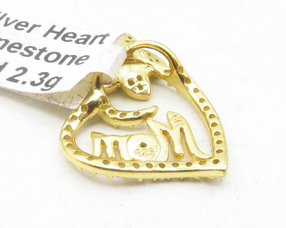 925 Sterling Silver  Rhinestone Gold Plated Mom Love Heart Pendant  PT9715