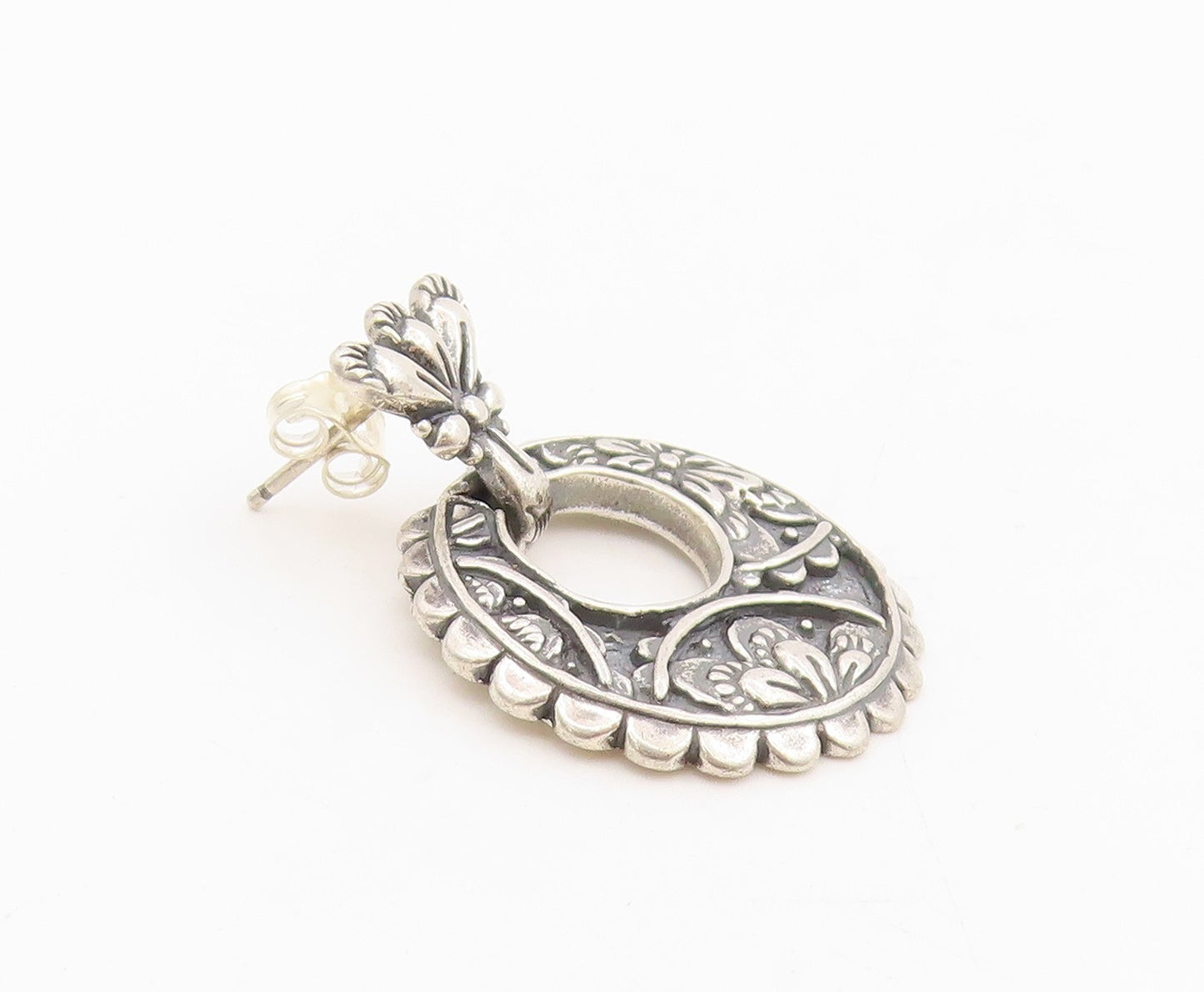 925 Sterling Silver Vintage Earrings CAROLYN POLLACK Floral Scrollwork  EG13959