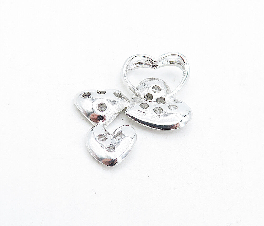925 Sterling Silver  Sparkling Cubic Zirconia Shiny Love Hearts Pendant PT3580