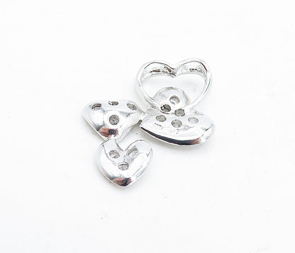 925 Sterling Silver  Sparkling Cubic Zirconia Shiny Love Hearts Pendant PT3580