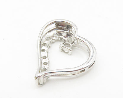 925 Sterling Silver  Sparkling White Topaz Open Love Heart Pendant  PT8842