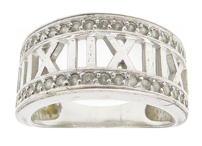 925 Sterling Silver  Vintage Topaz Roman Numerals Band Ring Sz 6  RG11128