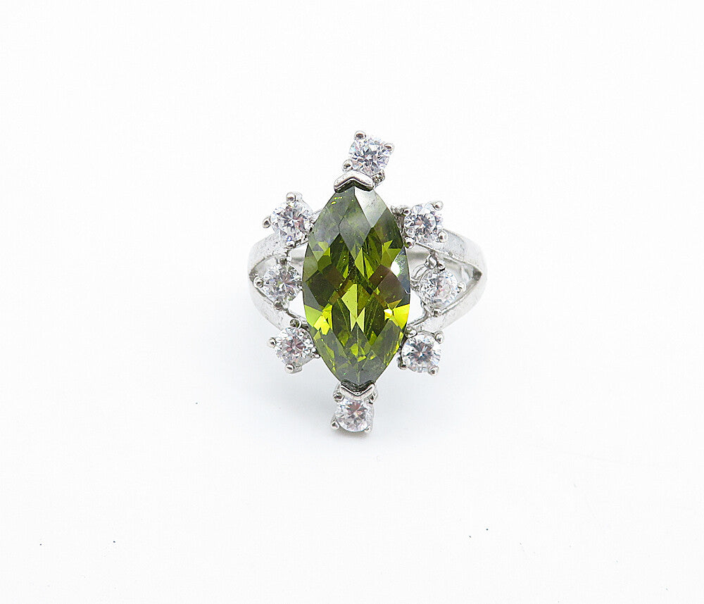 925 Sterling Silver  Marquise Cut Peridot & Topaz Cocktail Ring Sz 6  RG7292