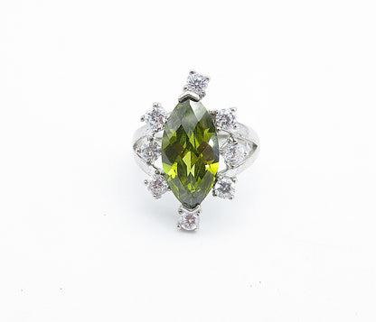 925 Sterling Silver  Marquise Cut Peridot & Topaz Cocktail Ring Sz 6  RG7292