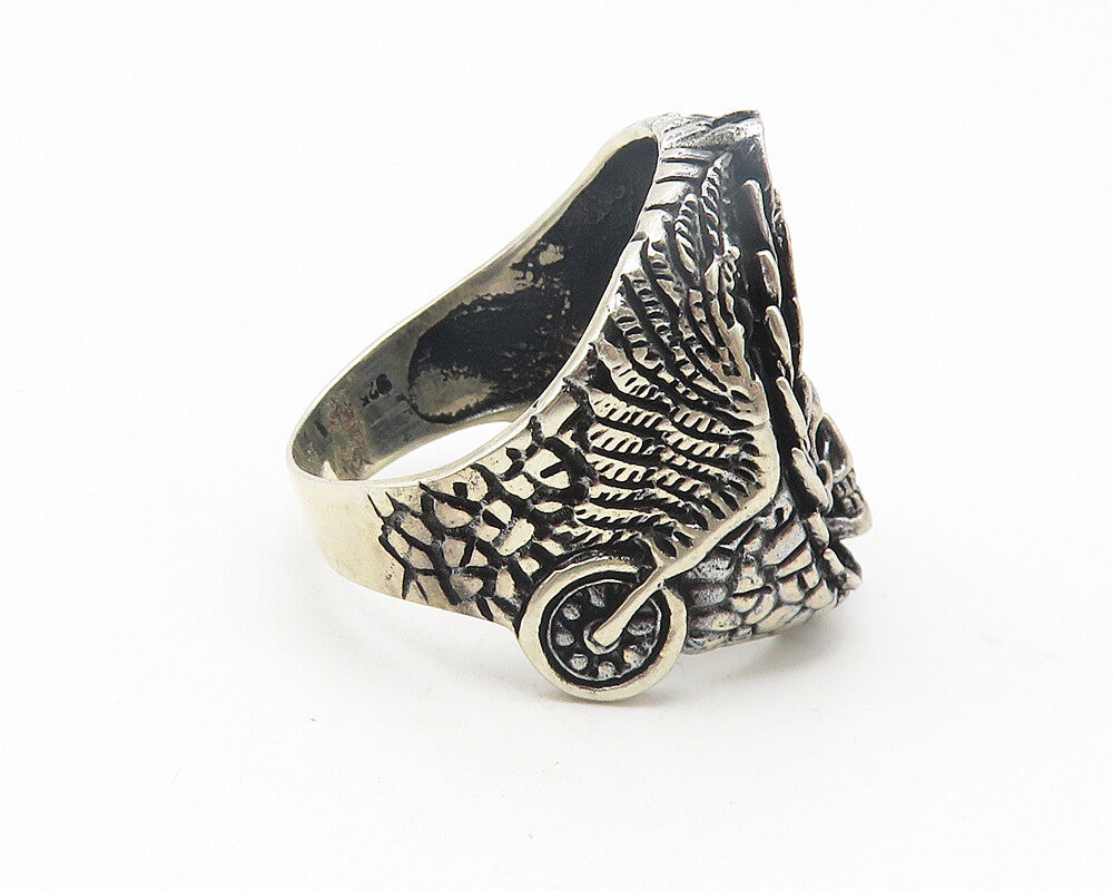 925 Sterling Silver  Vintage Skull With Wings Band Ring Sz 10.5  RG11245