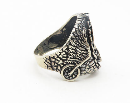 925 Sterling Silver  Vintage Skull With Wings Band Ring Sz 10.5  RG11245