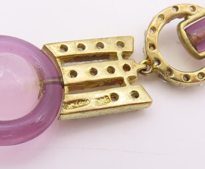 925 Sterling Silver Vintage Earrings Gold Plated Rose Quartz & Amethyst  EG14250