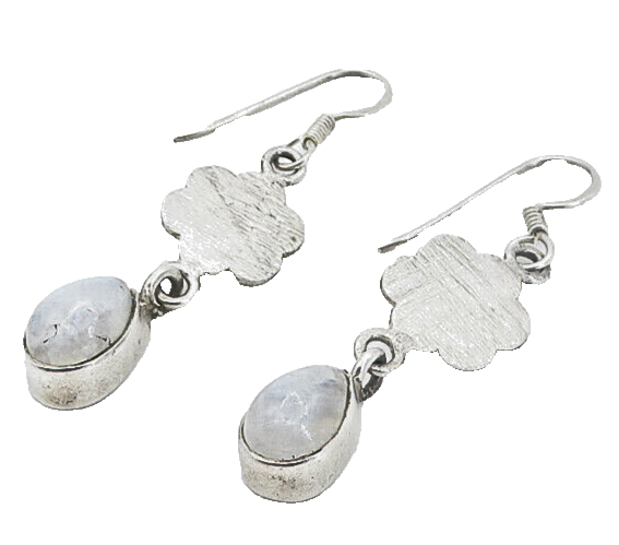 925 Sterling Silver Vintage Moonstone Flower Link Dangle Earrings EG3483