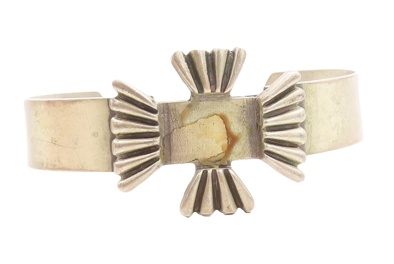 WELLS 925 Sterling Silver  Vintage Fluted Detail Smooth Cuff Bracelet  BT1830