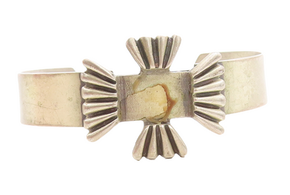 WELLS 925 Sterling Silver  Vintage Fluted Detail Smooth Cuff Bracelet  BT1830