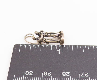 925 Sterling Silver Vintage Pendant 3D Bride & Groom Wedding Day Charm  PT24812