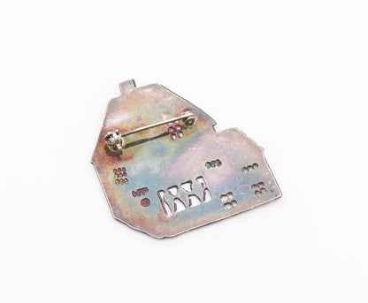 925 Sterling Silver  Vintage Dark Tone Etched Detail House Brooch Pin  BP8279