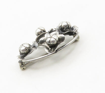 925 Sterling Silver  Vintage Handmade Shiny Floral Motif Brooch Pin  BP6152