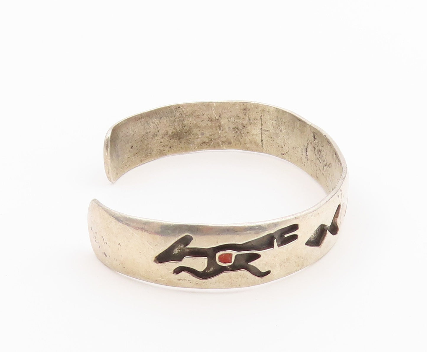 925 Sterling Silver Vintage Bracelet SOUTHWESTERN Antelope Motif Cuff  BT12144