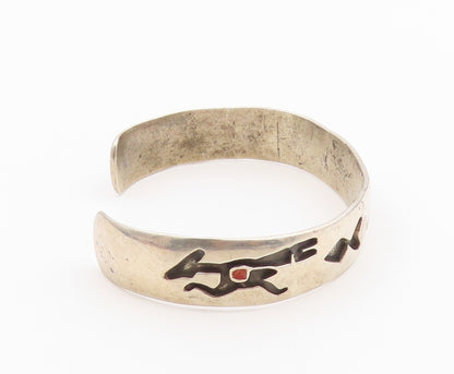 925 Sterling Silver Vintage Bracelet SOUTHWESTERN Antelope Motif Cuff  BT12144