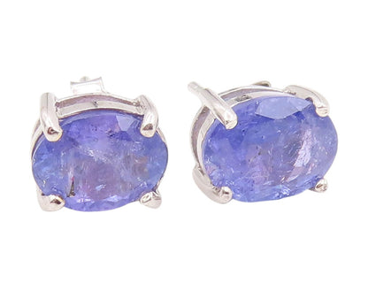 925 Sterling Silver Vintage Earrings Minimalist Oval Cut Tanzanite Stud  EG13992