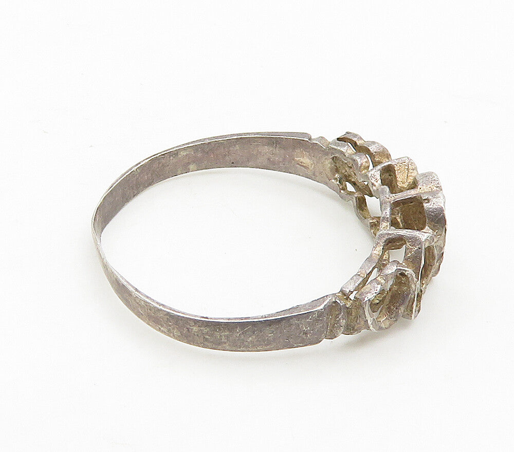 925 Sterling Silver  Vintage Open Love Hearts Dome Band Ring Sz 8.5  RG16869