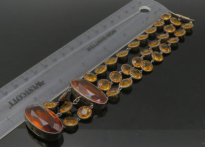 925 Sterling Silver Vintage Citrine Multi Strand Chain Bracelet BT8870