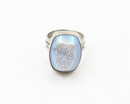 925 Sterling Silver  Vintage Rainbow Druzy Stone Cocktail Ring Sz 7  RG18014