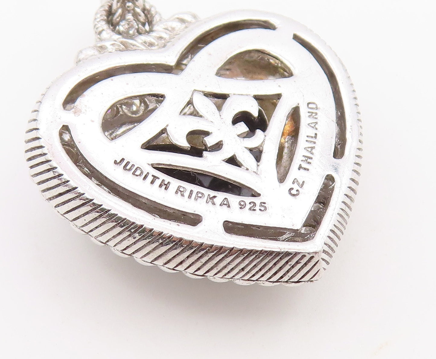 925 Sterling Silver Vintage Pendant JUDITH RIPKA Onyx & CZ Love Heart  PT26408