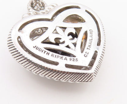 925 Sterling Silver Vintage Pendant JUDITH RIPKA Onyx & CZ Love Heart  PT26408