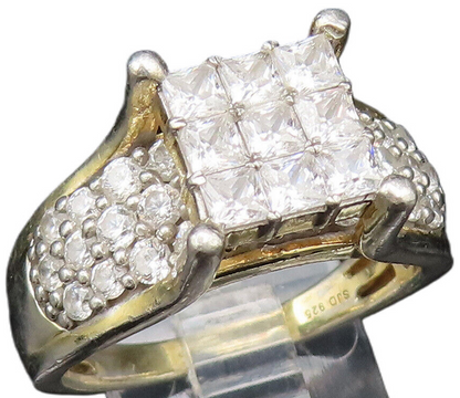 925 Silver  Vintage Sparkly Multi Stone Cubic Zirconia Ring Sz 10  RG25412