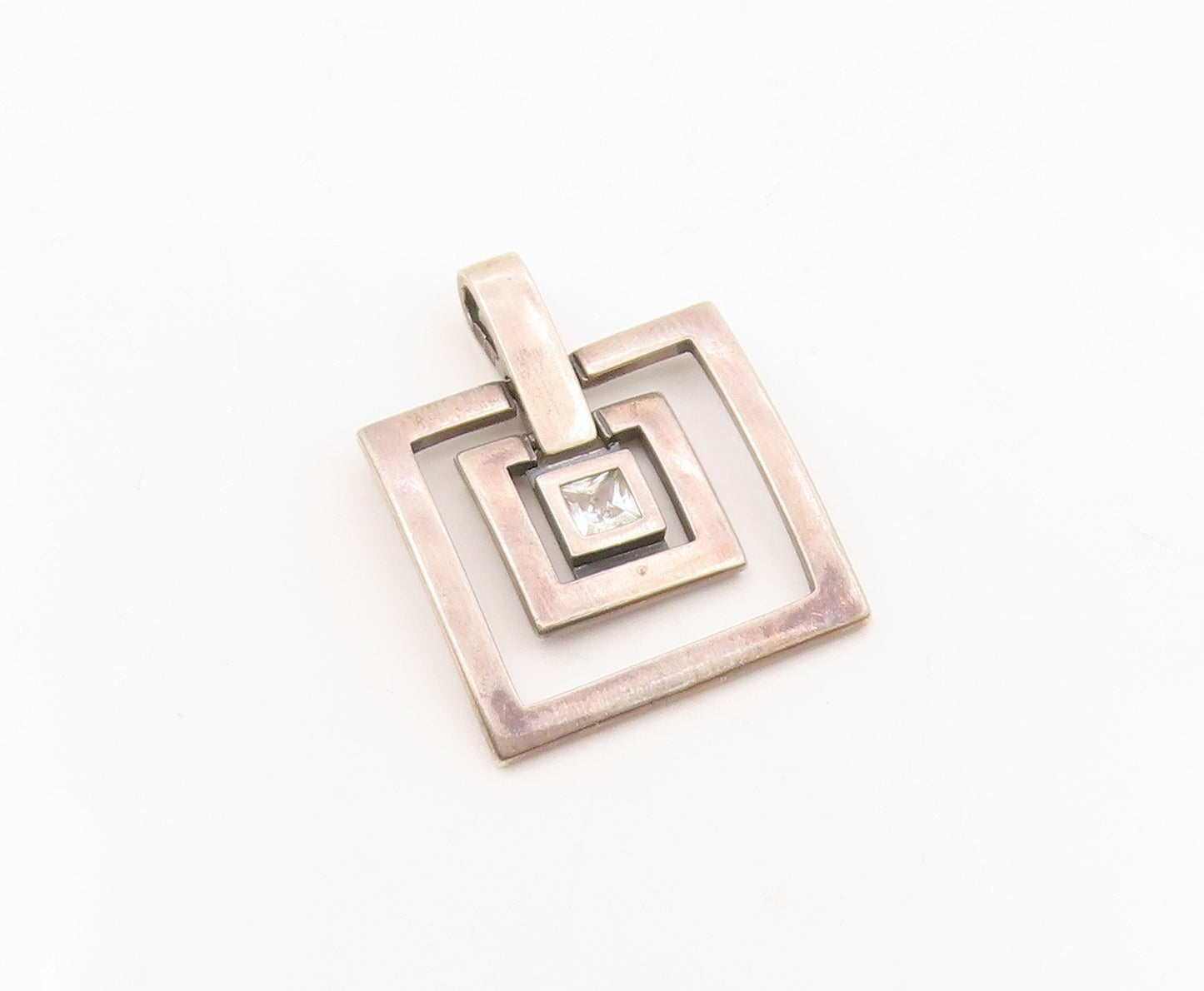 925 Sterling Silver  Vintage Graduated Square Cubic Zirconia Pendant  PT20436
