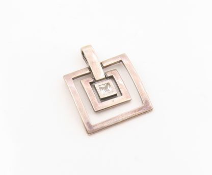 925 Sterling Silver  Vintage Graduated Square Cubic Zirconia Pendant  PT20436