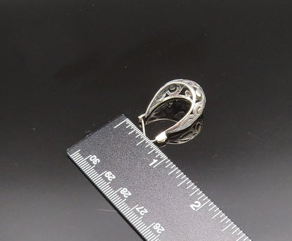925 Sterling Silver  Vintage Etched Open Scroll Oval Hoop Earrings  EG11911