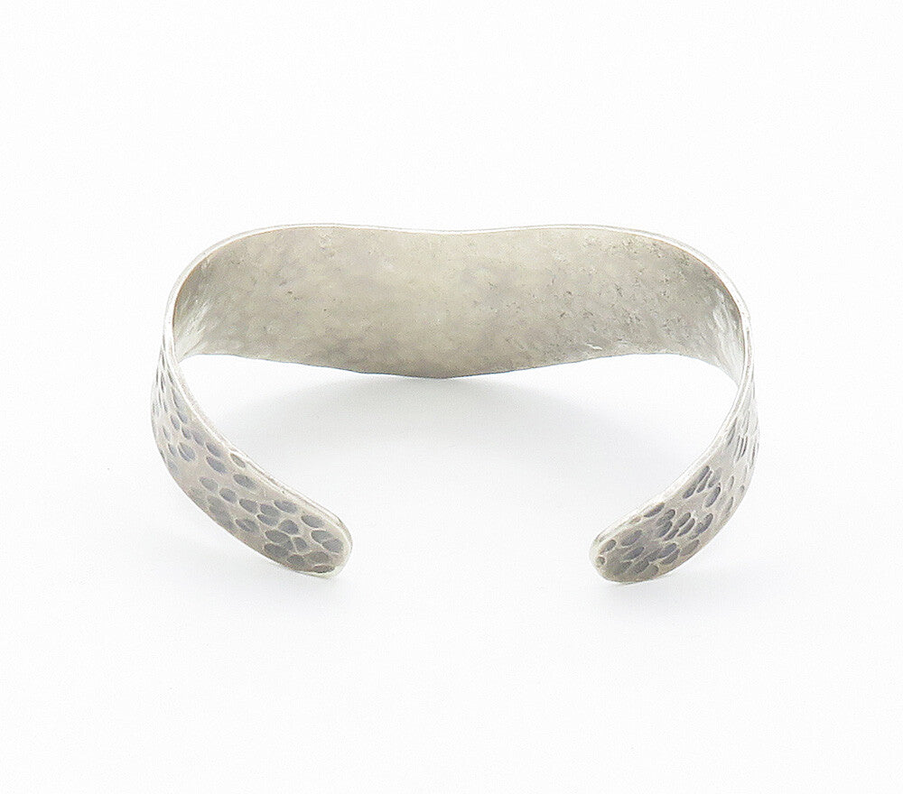 MEXICO 925 Sterling Silver  Vintage Shiny Hammered Cuff Bracelet  BT6086