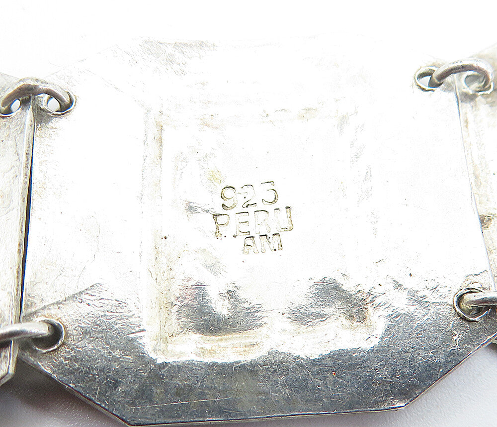 PERU 925 Sterling Silver  Vintage Traditional Pattern Chain Bracelet  BT1825