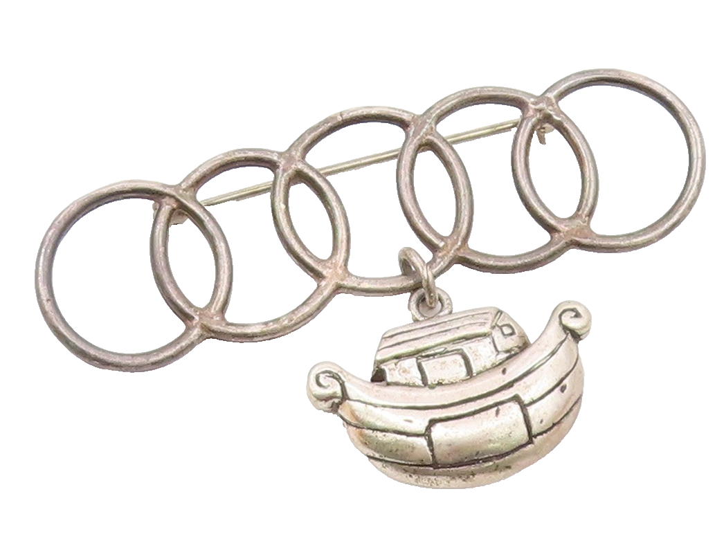 DESIGNER 925 Sterling Silver Vintage Interlocking Circle House Brooch Pin BP9389