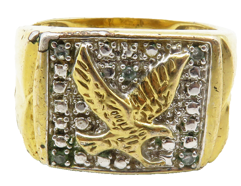 925 Sterling Silver  Vintage Aquamarine Eagle 2 Tone Band Ring Sz 10  RG12437