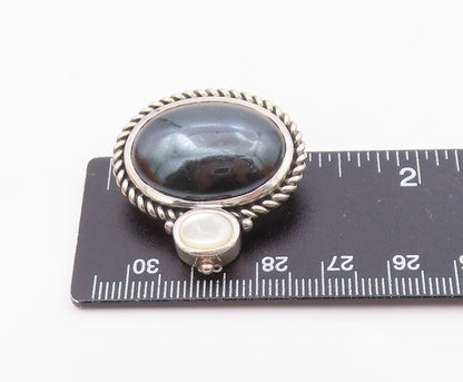 925 Sterling Silver  Vintage Hematite & Mother Of Pearl Twist Pendant PT7594