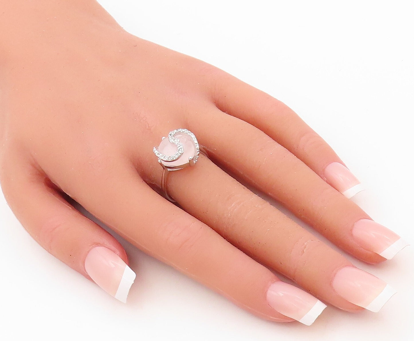 925 Sterling Silver Vintage Ring Designer CZ Swirl & Pink Gemstone  Sz 7 RG30647