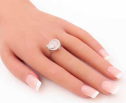 925 Sterling Silver Vintage Ring Designer CZ Swirl & Pink Gemstone  Sz 7 RG30647