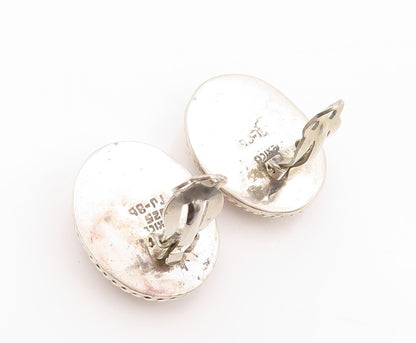 925 Sterling Silver Vintage Earrings MEXICO Oval Gemstone Roped Border EG13370