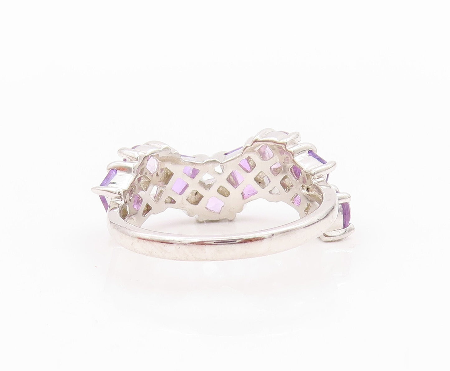 925 Sterling Silver Vintage Ring Brutalist Cut Multi Shade Amethyst Sz 7 RG31775