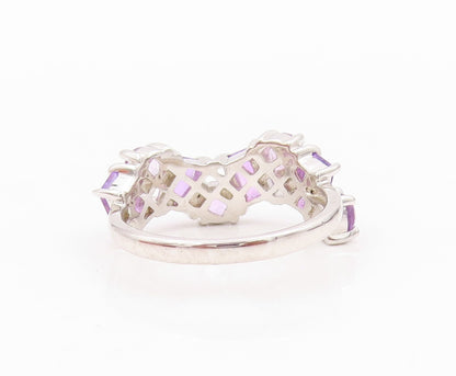 925 Sterling Silver Vintage Ring Brutalist Cut Multi Shade Amethyst Sz 7 RG31775