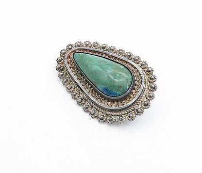 ISRAEL 925 Sterling Silver  Vintage Eilat Stone Twist Border Brooch Pin BP2749