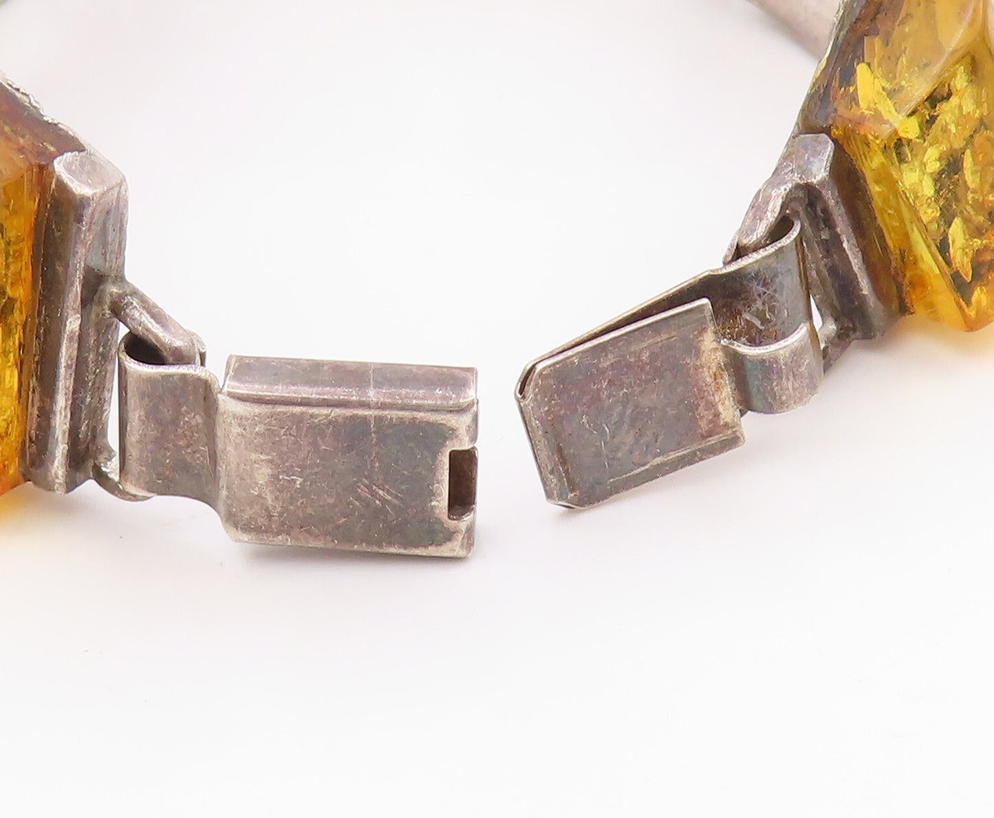 925 Sterling Silver Vintage Bracelet POLAND Designer Honey Amber Band  BT11053