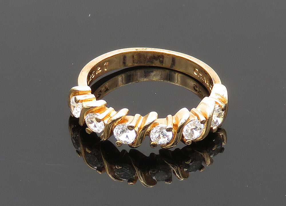 925 Sterling Silver  Vintage Topaz Shiny Gold Plated Band Ring Sz 7  RG20571