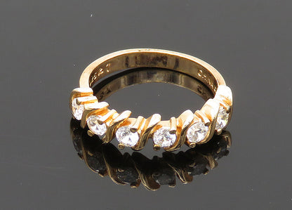 925 Sterling Silver  Vintage Topaz Shiny Gold Plated Band Ring Sz 7  RG20571