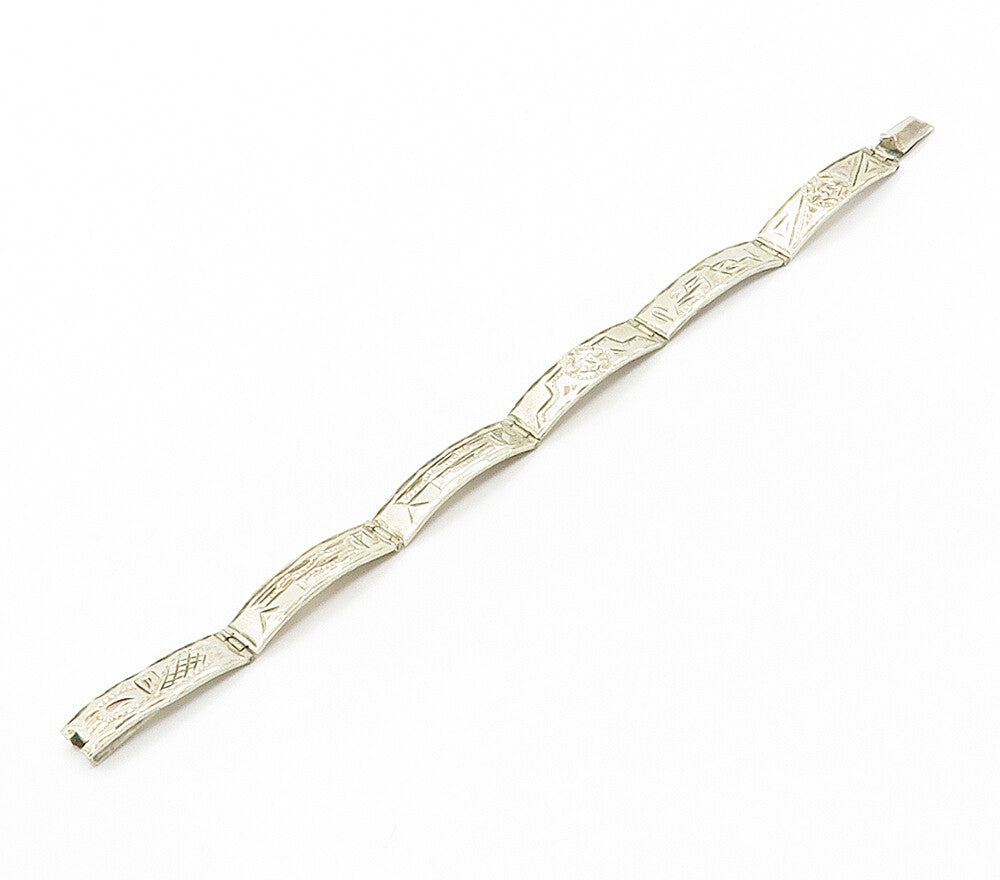MEXICO 925 Sterling Silver  Vintage Shiny Etched Panel Chain Bracelet  BT6148