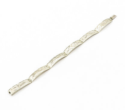 MEXICO 925 Sterling Silver  Vintage Shiny Etched Panel Chain Bracelet  BT6148