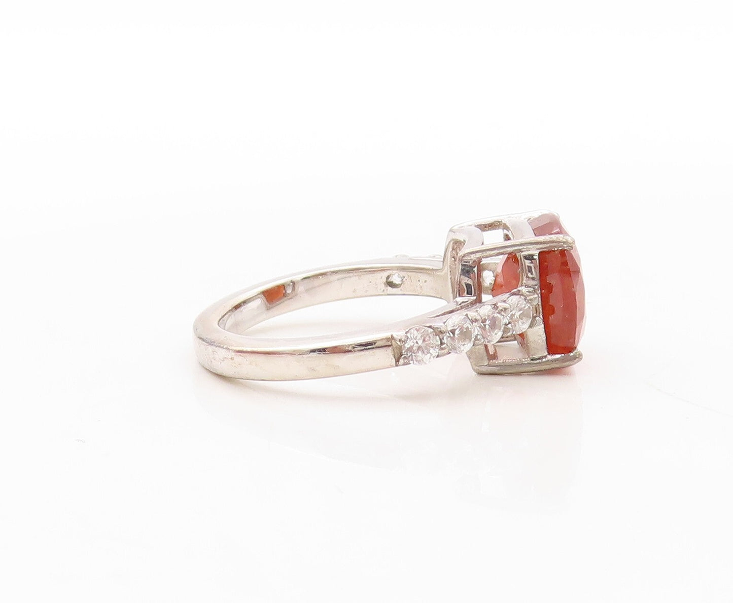 925 Sterling Silver Vintage Ring Square Cut Brown Gemstone & CZ  Sz 7  RG30898