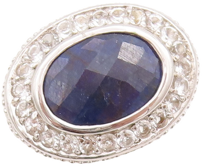 925 Sterling Silver Vintage Ring Oval Cut Sapphire Topaz Carved  Sz 7  RG29265