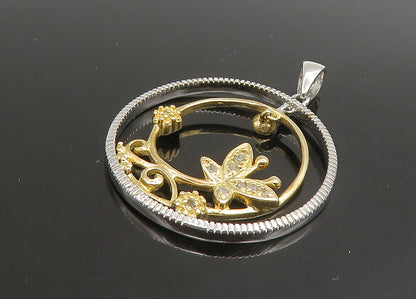 925 Sterling Silver  Vintage Genuine Diamonds 2 Tone Butterfly Pendant PT19122